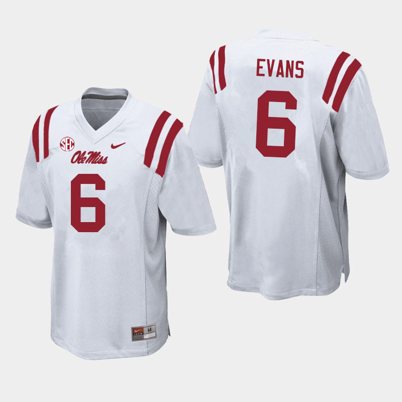 Men #6 Zach Evans Ole Miss Rebels College Football Jerseys Sale-White